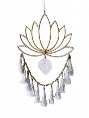 Lotus wandhanger met macramé en blad – 40 cm