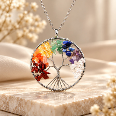 Ronde levensboom hanger Chakra / mix – Ø45 mm