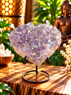 Amethist aura hart op metalen voet – 9,5 cm