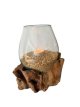 625 Handgeblazen Glas op Teak Root Hout