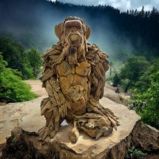 630 Zittende Gorilla in Teak Hout (120 x 95 x 80 cm)