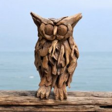 633 Staande Uil in Teak Hout (60 x 40 x 45 cm)