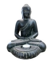 BU04 Zittende Boeddha in Steen – 30 cm – Theelichthouder