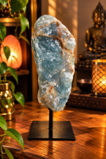 E047 Onyx bleu sur socle métallique – 21 cm