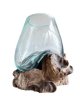 HAK01 Handgeblazen Glasbol op Teak Root Wood ⌀ 15cm