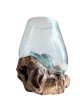 HAK01 Handgeblazen Glasbol op Teak Root Wood ⌀ 15cm
