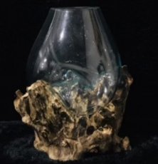 HAK01 Boule en Verre Soufflé à la Main sur Racine de Teck ⌀15cm