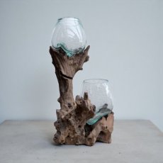 HAK04 Houten Basis met 2 Handgeblazen Bollen