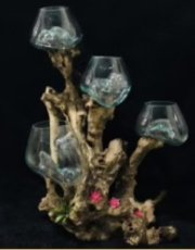 HAK05 Houten Basis met 4 Handgeblazen Bollen – Ø15 cm