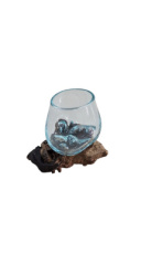 HAK11 Glasbol op teakwortel – 1 bowl ca. Ø10 cm