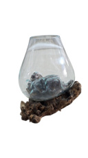 HAK18 Glasbol op teakwortel – 1 bowl ca. Ø20 cm