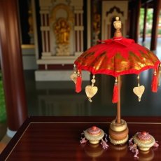 HTE01R Parasol Décoratif avec Pied en Bois – 70 cm de Hauteur, Ø40 cm