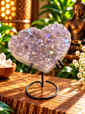 K373 Amethist aura hart op metalen voet – 9,5 cm