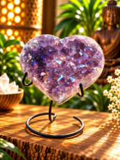 K577 Amethist aura hart op metalen voet – 11 cm