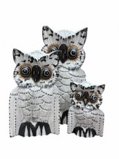 UIL-SET-WIT Set de 3 Hiboux Assis en Bois